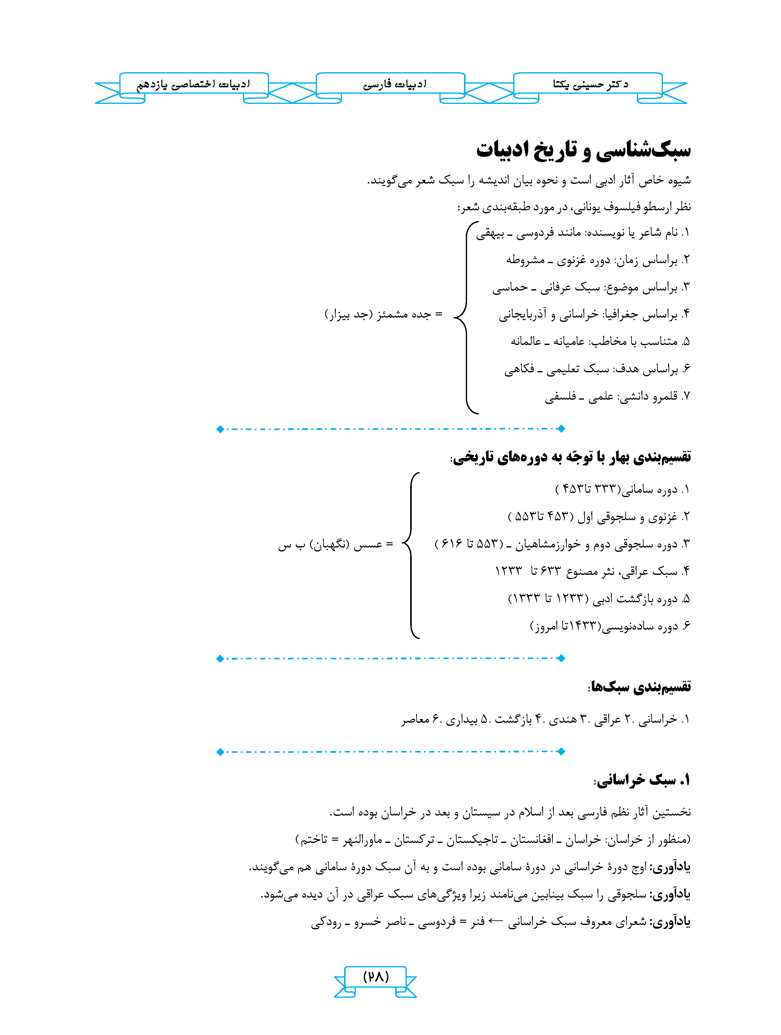 جزوه ادبیات اختصاصی علوم و فنون یازدهم (انسانی ویژه یازدهمی ها) استاد یکتا 1404-1403