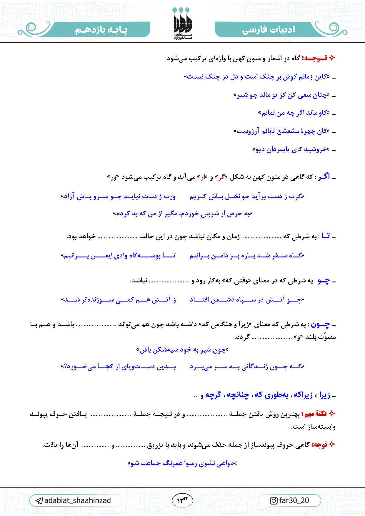 جزوه مصور ادبیات فارسی پایه 11 - استاد شاهین زاد نهایی 1406