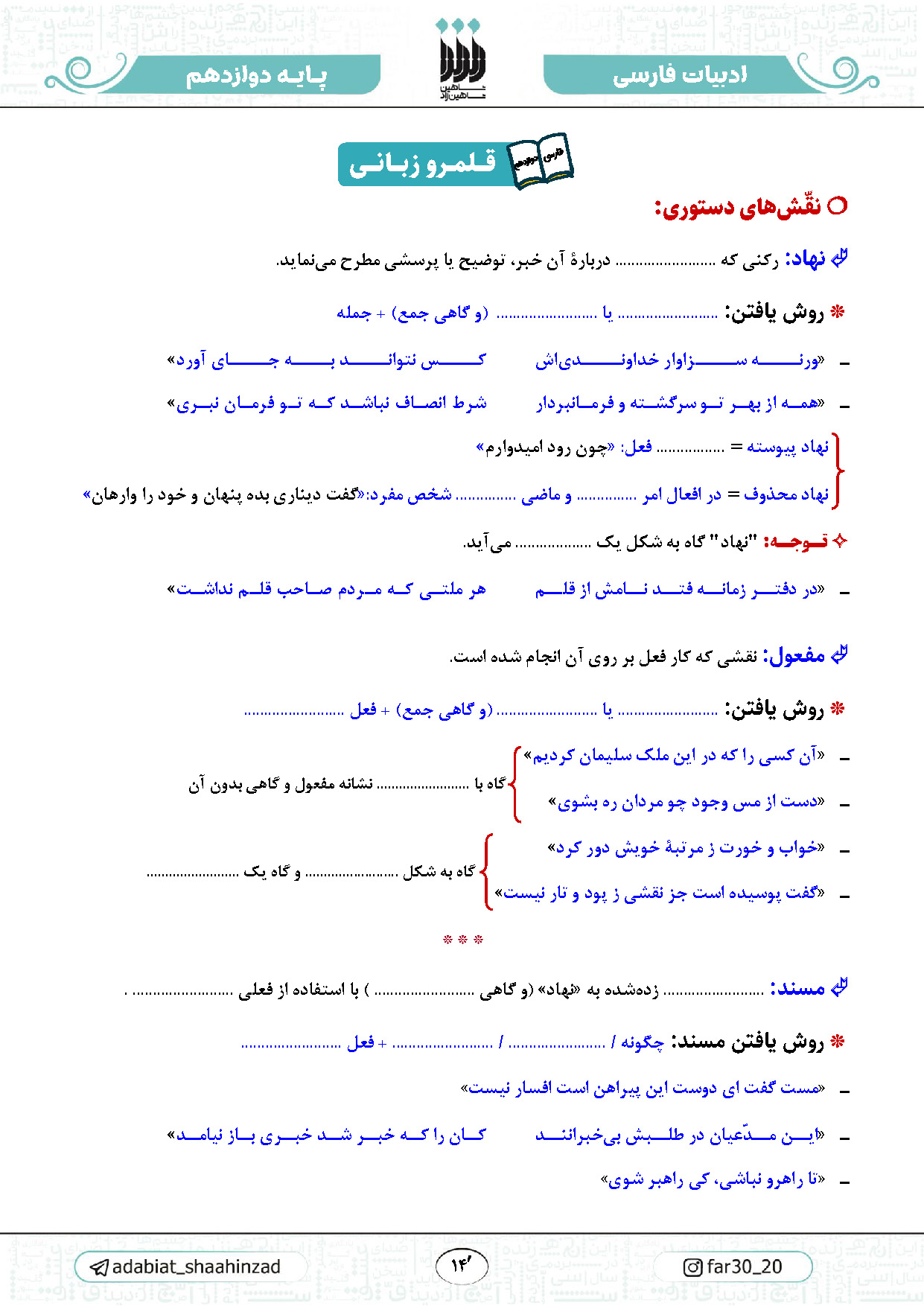 جزوه مصور ادبیات فارسی پایه 12- استاد شاهین زاد  نهایی 1406